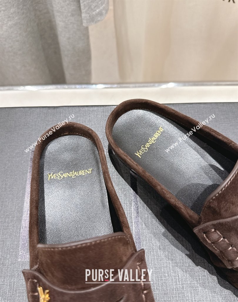 Saint Laurent Le Loafers Mules in Suede Dark Brown 2025 (MD-250424035)