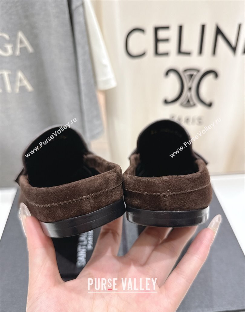 Saint Laurent Le Loafers Mules in Suede Dark Brown 2025 (MD-250424035)