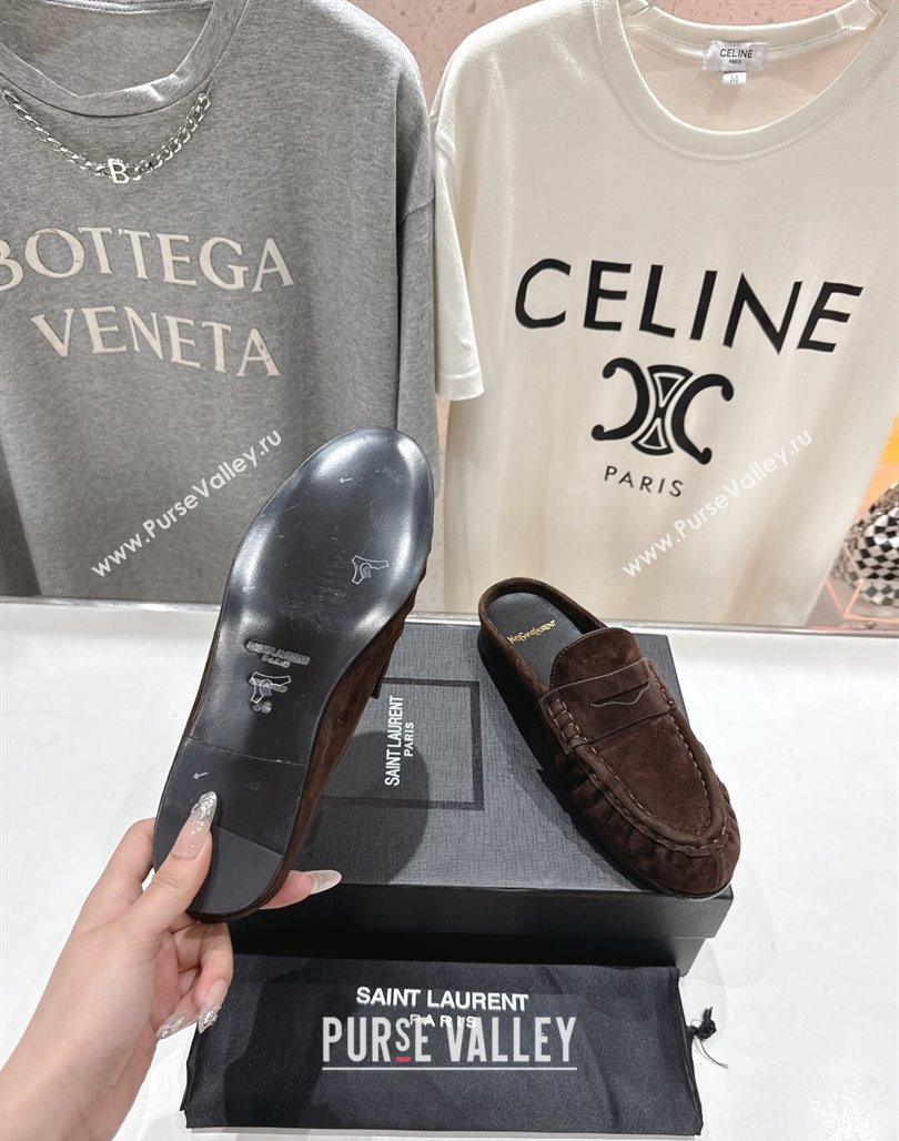 Saint Laurent Le Loafers Mules in Suede Dark Brown 2025 (MD-250424035)