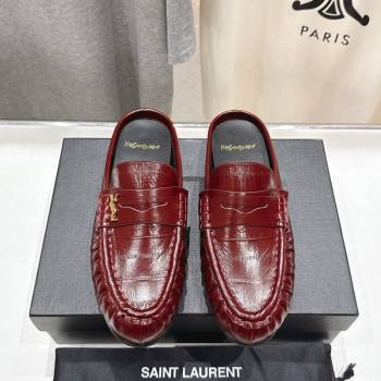 Saint Laurent Le Loafers Mules in Eel Embossed Leather Red 2025 (MD-250424037)