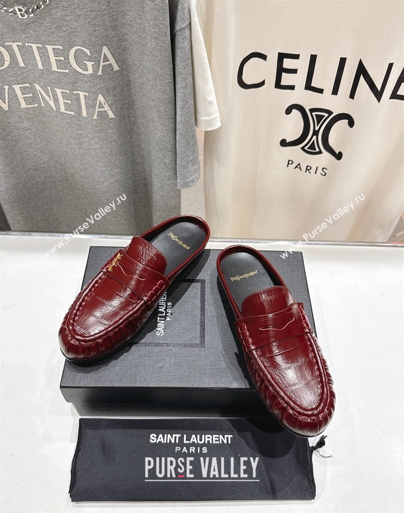 Saint Laurent Le Loafers Mules in Eel Embossed Leather Red 2025 (MD-250424037)