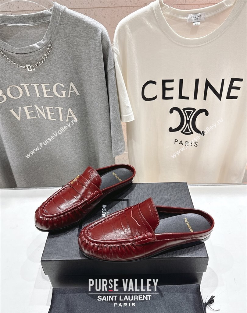 Saint Laurent Le Loafers Mules in Eel Embossed Leather Red 2025 (MD-250424037)