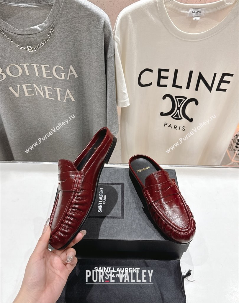 Saint Laurent Le Loafers Mules in Eel Embossed Leather Red 2025 (MD-250424037)