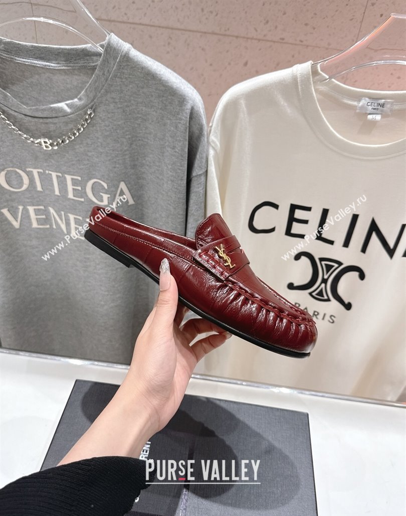 Saint Laurent Le Loafers Mules in Eel Embossed Leather Red 2025 (MD-250424037)