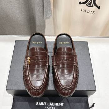 Saint Laurent Le Loafers Mules in Eel Embossed Leather Brown 2025 (MD-250424038)