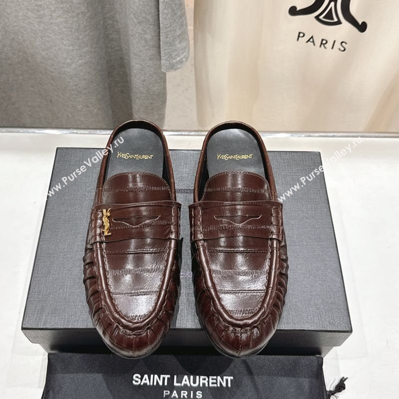 Saint Laurent Le Loafers Mules in Eel Embossed Leather Brown 2025 (MD-250424038)