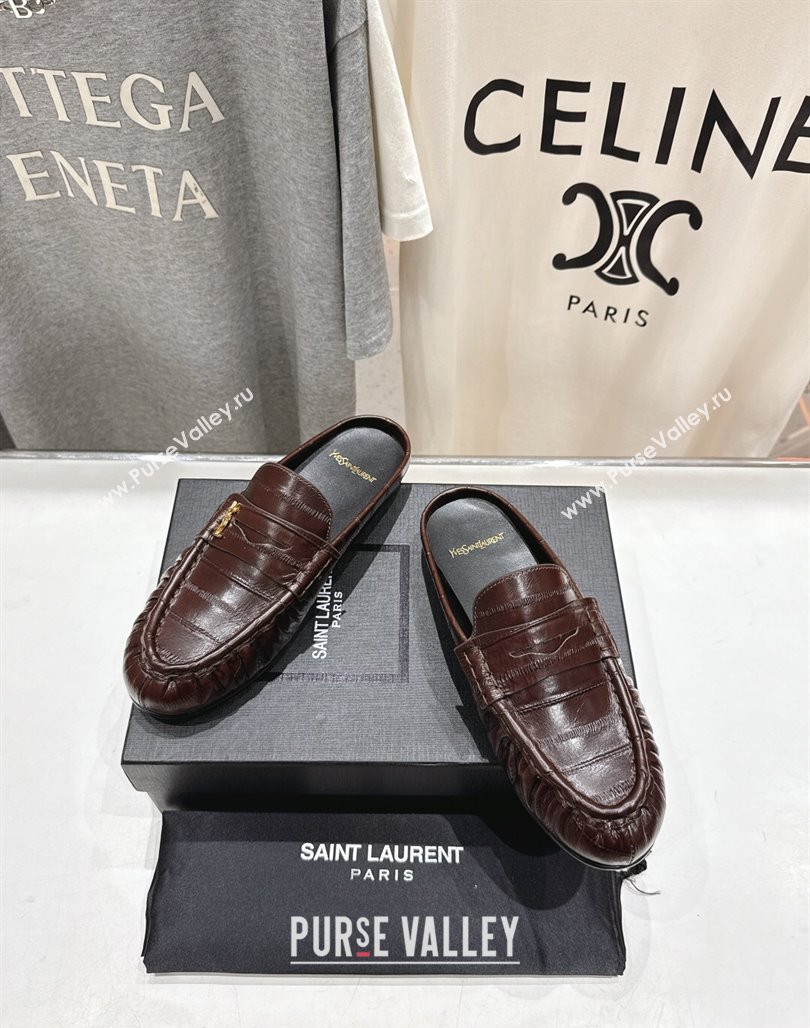 Saint Laurent Le Loafers Mules in Eel Embossed Leather Brown 2025 (MD-250424038)