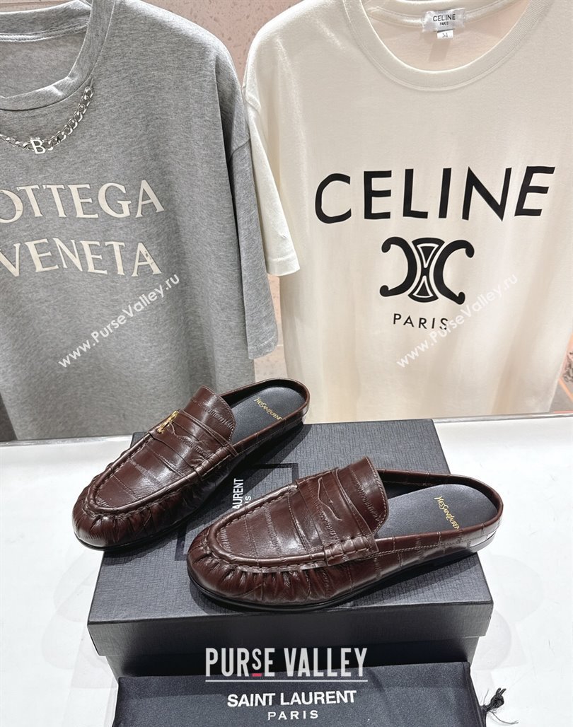 Saint Laurent Le Loafers Mules in Eel Embossed Leather Brown 2025 (MD-250424038)