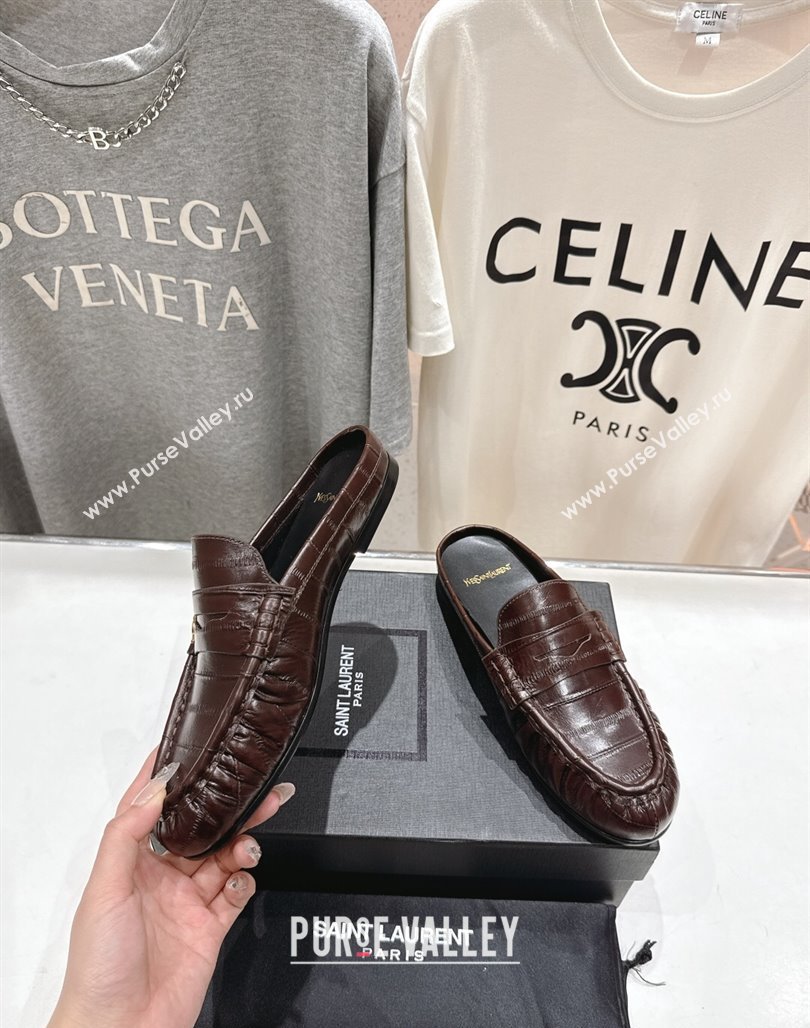Saint Laurent Le Loafers Mules in Eel Embossed Leather Brown 2025 (MD-250424038)