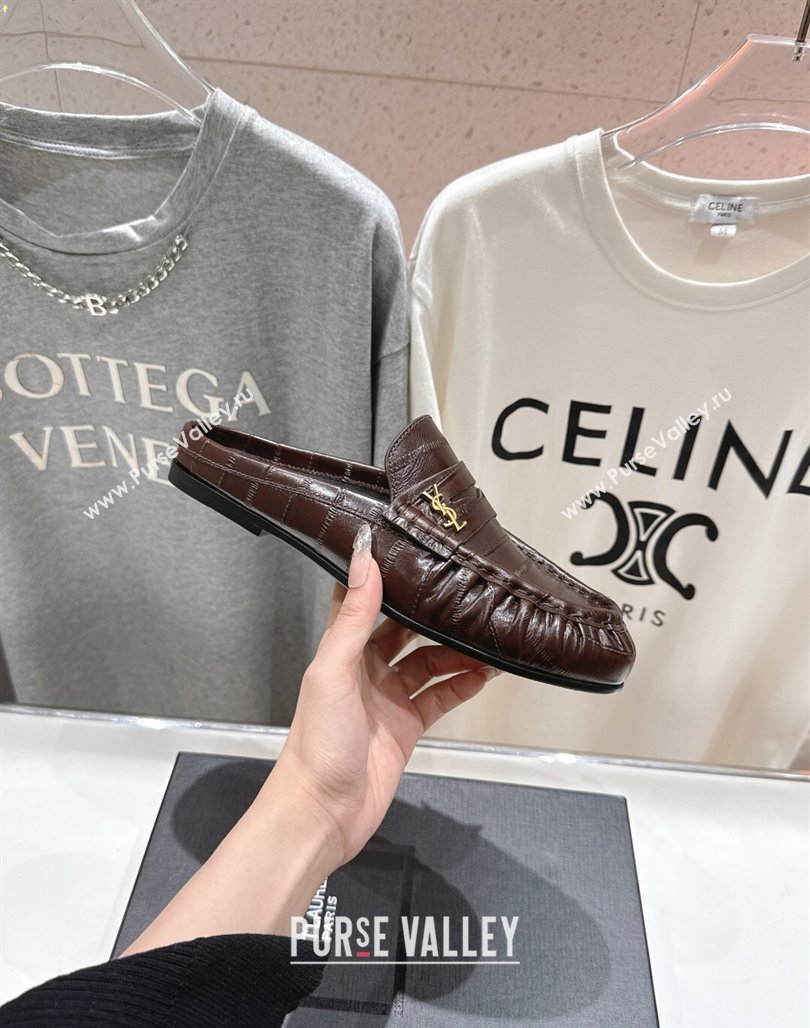 Saint Laurent Le Loafers Mules in Eel Embossed Leather Brown 2025 (MD-250424038)