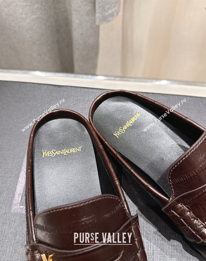 Saint Laurent Le Loafers Mules in Eel Embossed Leather Brown 2025 (MD-250424038)