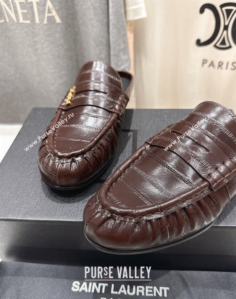 Saint Laurent Le Loafers Mules in Eel Embossed Leather Brown 2025 (MD-250424038)