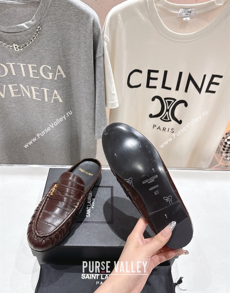 Saint Laurent Le Loafers Mules in Eel Embossed Leather Brown 2025 (MD-250424038)