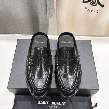 Saint Laurent Le Loafers Mules in Eel Embossed Leather Black 2025 (MD-250424039)