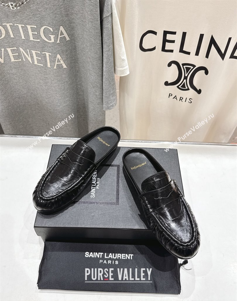 Saint Laurent Le Loafers Mules in Eel Embossed Leather Black 2025 (MD-250424039)