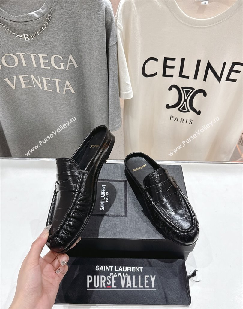 Saint Laurent Le Loafers Mules in Eel Embossed Leather Black 2025 (MD-250424039)
