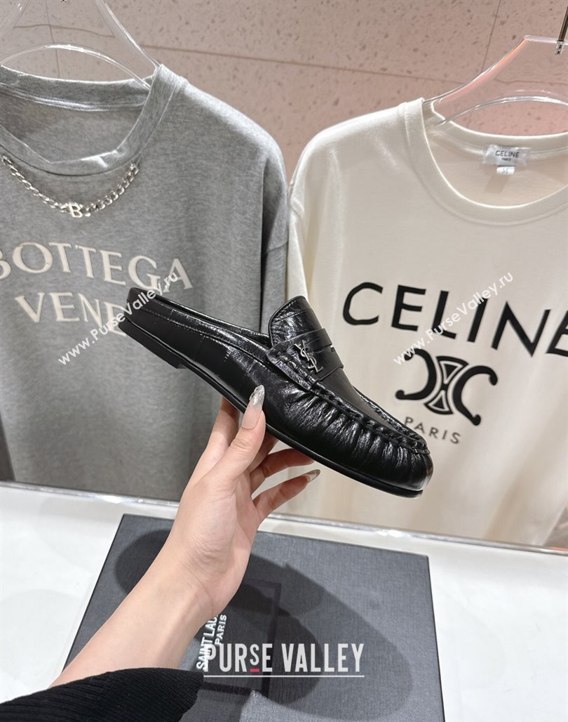 Saint Laurent Le Loafers Mules in Eel Embossed Leather Black 2025 (MD-250424039)