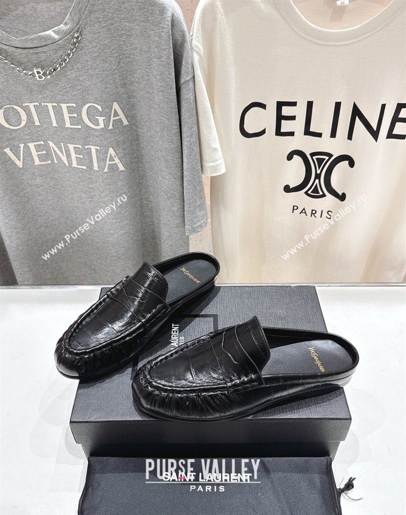 Saint Laurent Le Loafers Mules in Eel Embossed Leather Black 2025 (MD-250424039)