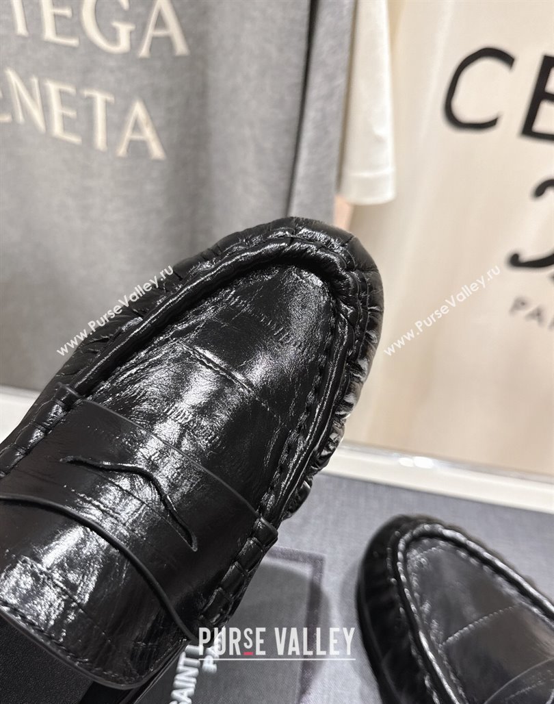 Saint Laurent Le Loafers Mules in Eel Embossed Leather Black 2025 (MD-250424039)