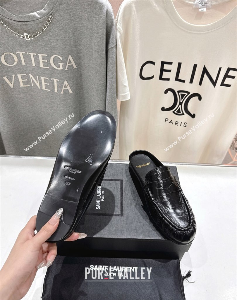 Saint Laurent Le Loafers Mules in Eel Embossed Leather Black 2025 (MD-250424039)