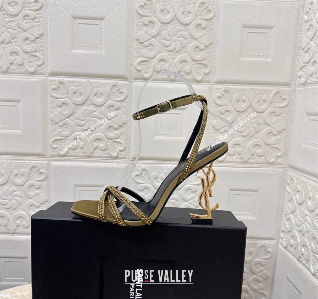 Saint Laurent Opyum YSL Heel Sandals 10.5cm in Satin and Strass Green 2025 782840 (MD-250424045)