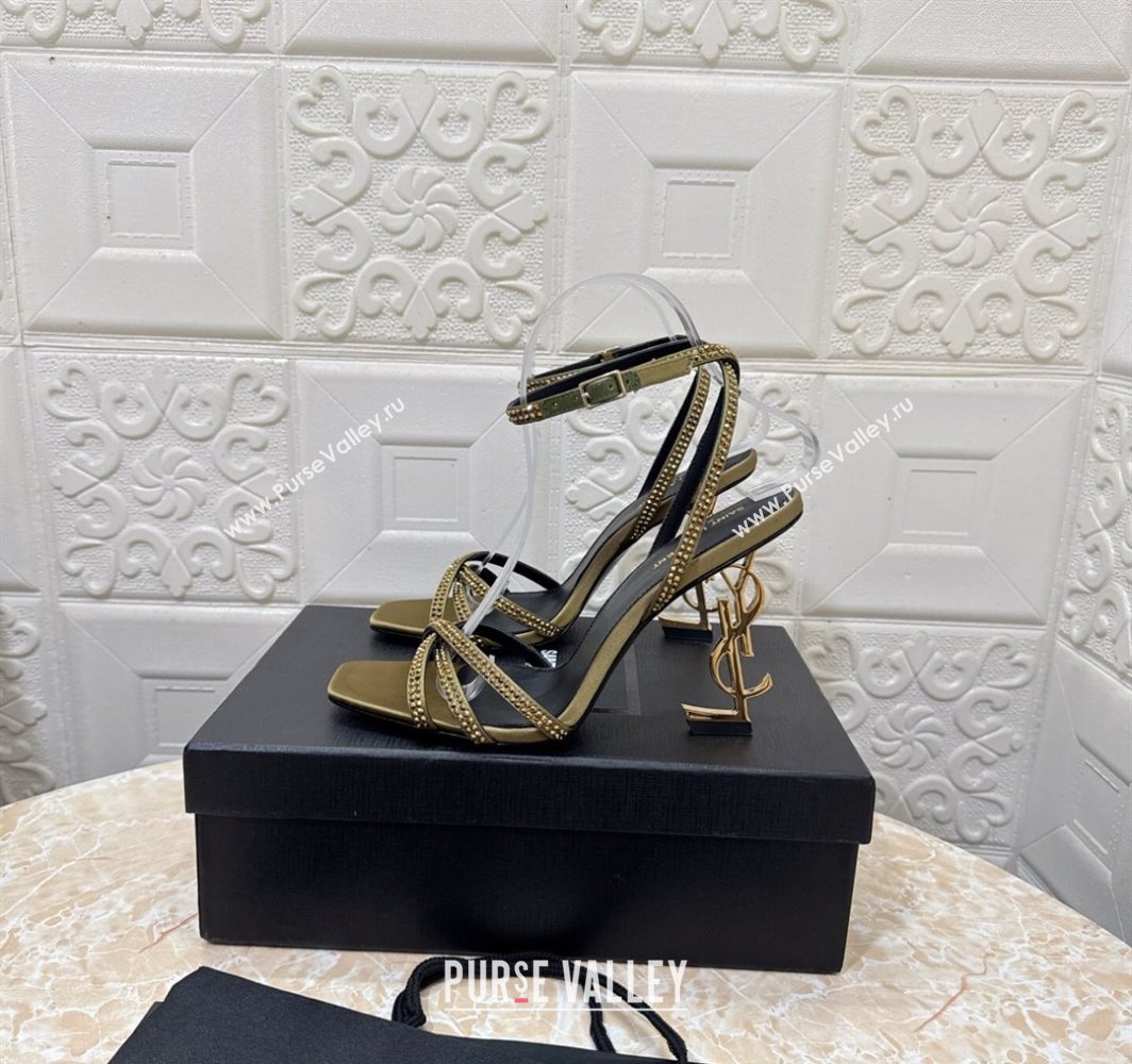 Saint Laurent Opyum YSL Heel Sandals 10.5cm in Satin and Strass Green 2025 782840 (MD-250424045)