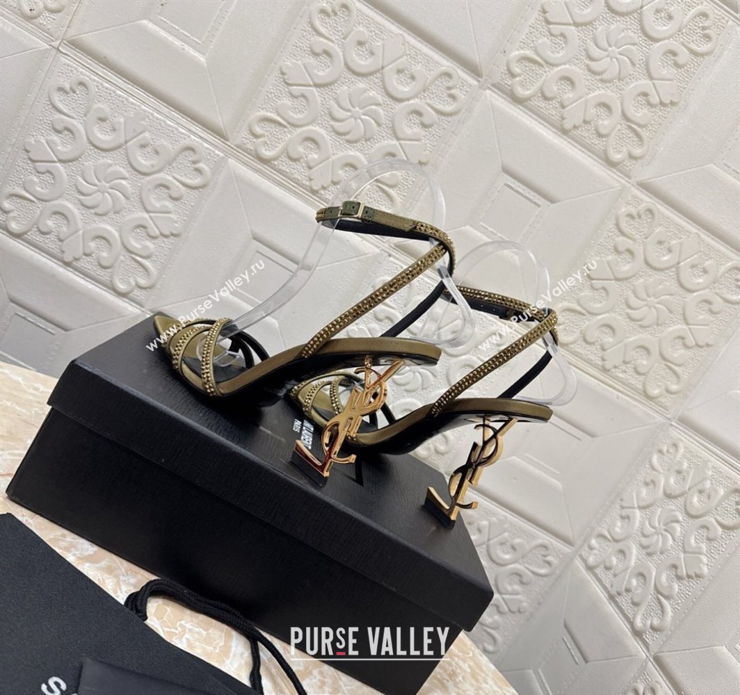 Saint Laurent Opyum YSL Heel Sandals 10.5cm in Satin and Strass Green 2025 782840 (MD-250424045)
