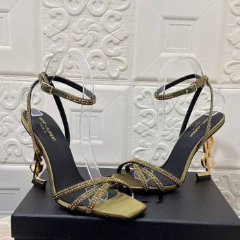 Saint Laurent Opyum YSL Heel Sandals 10.5cm in Satin and Strass Green 2025 782840 (MD-250424045)