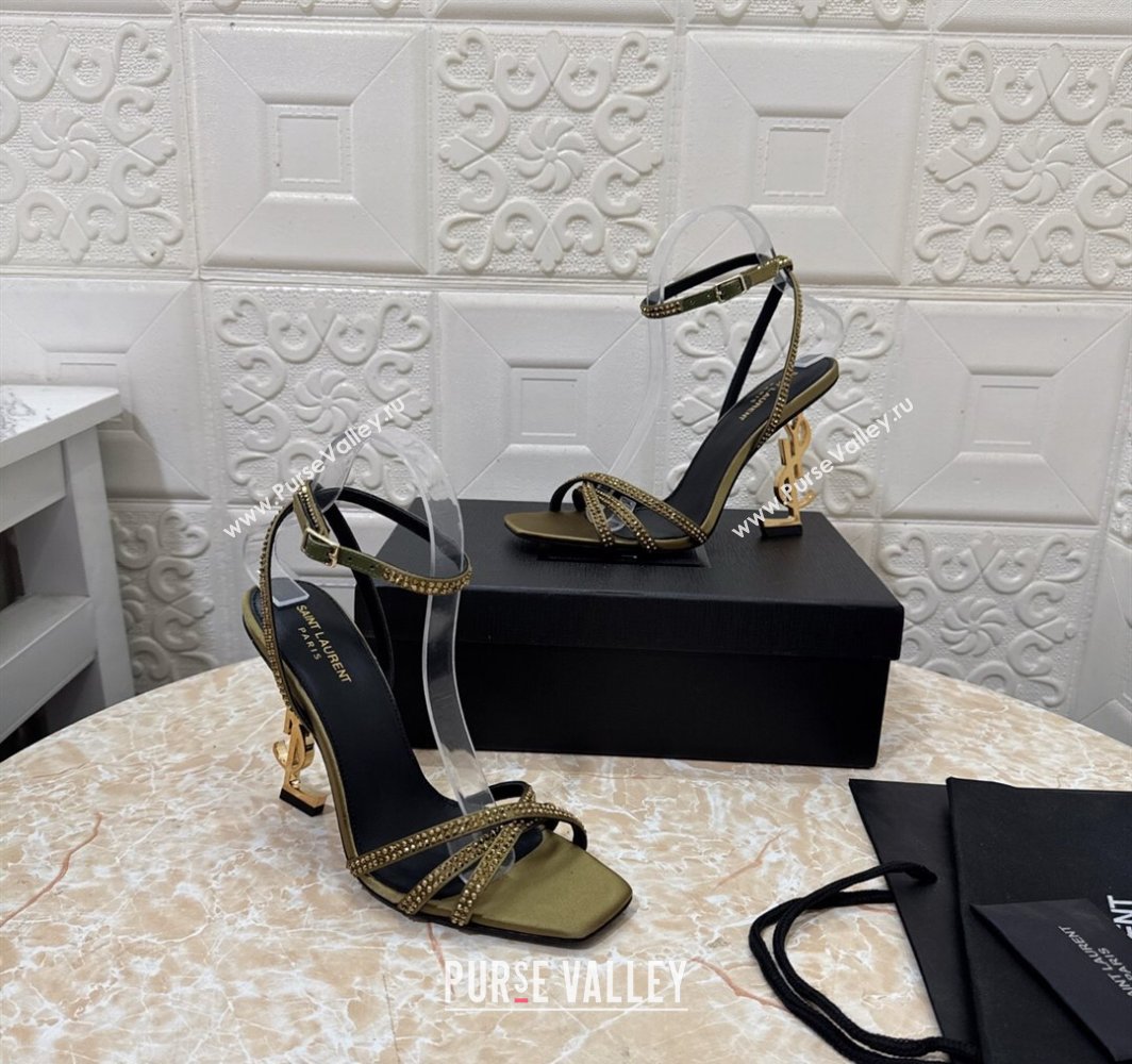 Saint Laurent Opyum YSL Heel Sandals 10.5cm in Satin and Strass Green 2025 782840 (MD-250424045)