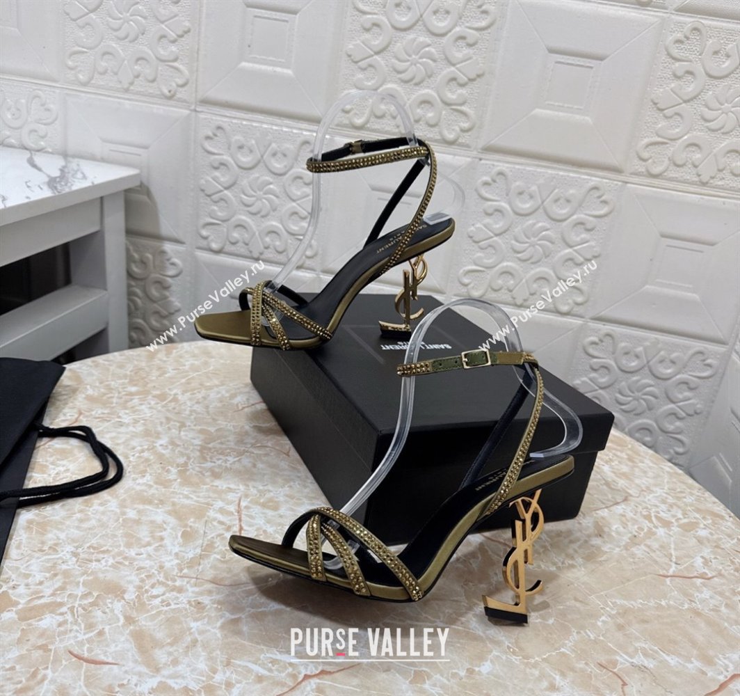Saint Laurent Opyum YSL Heel Sandals 10.5cm in Satin and Strass Green 2025 782840 (MD-250424045)