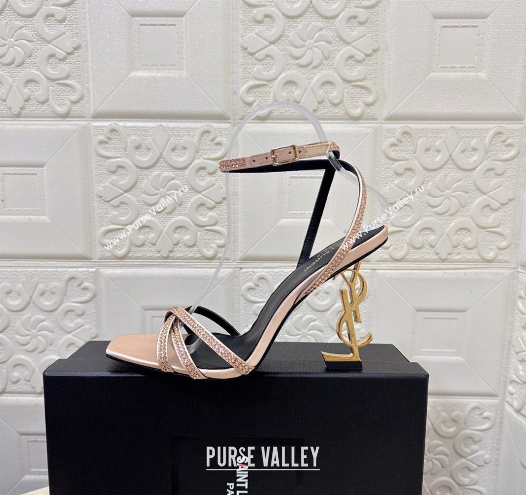 Saint Laurent Opyum YSL Heel Sandals 10.5cm in Satin and Strass Nude 2025 782840 (MD-250424046)