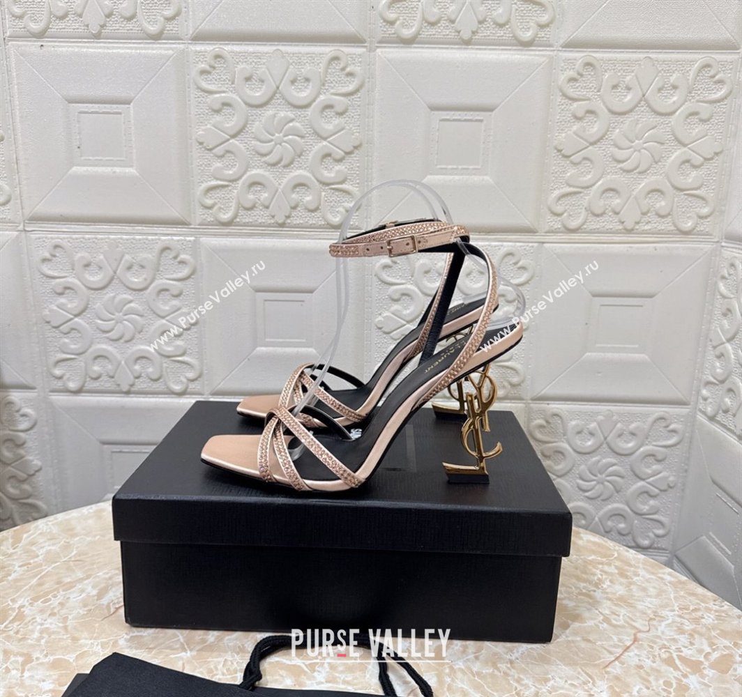 Saint Laurent Opyum YSL Heel Sandals 10.5cm in Satin and Strass Nude 2025 782840 (MD-250424046)
