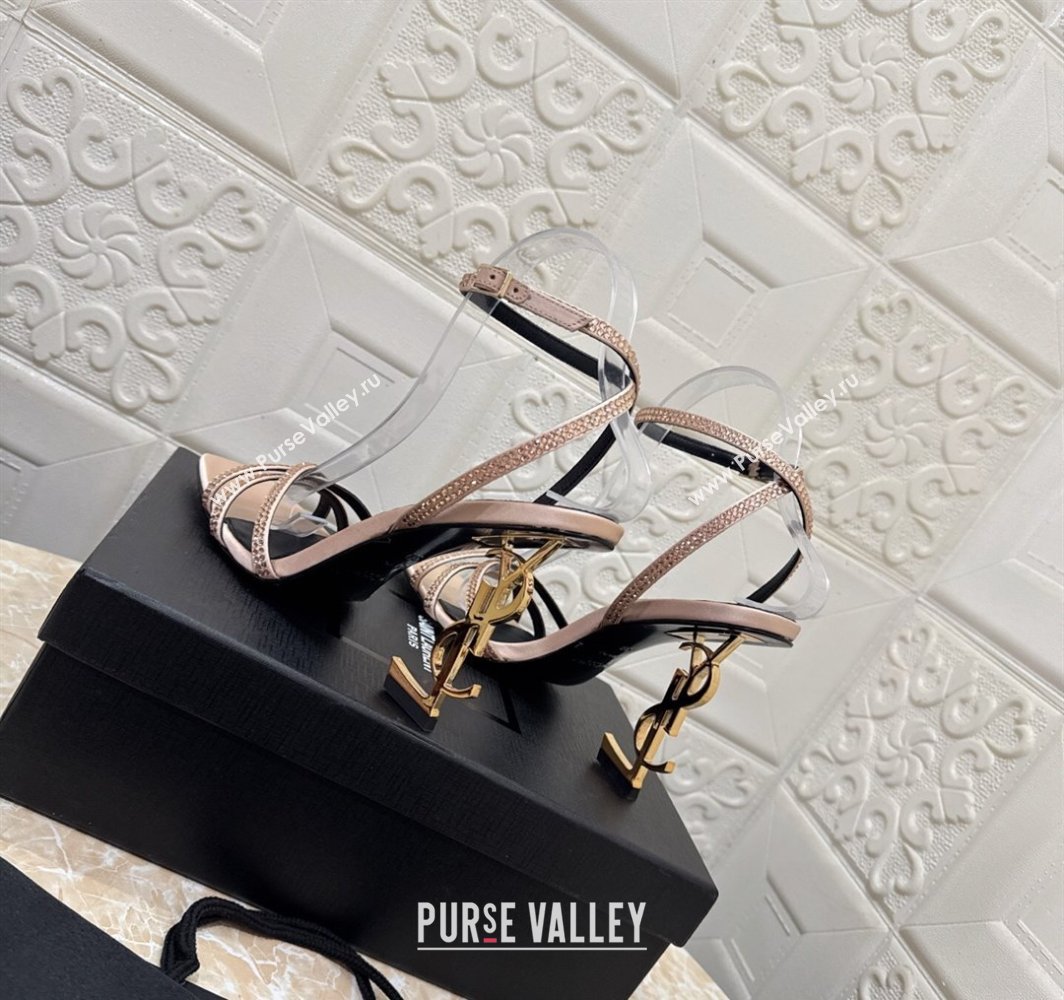 Saint Laurent Opyum YSL Heel Sandals 10.5cm in Satin and Strass Nude 2025 782840 (MD-250424046)
