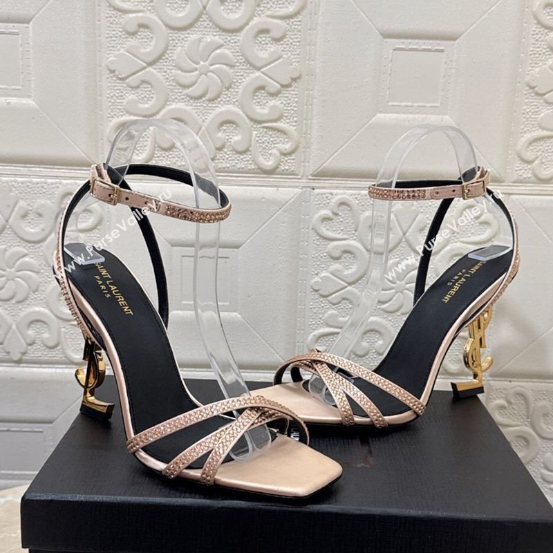 Saint Laurent Opyum YSL Heel Sandals 10.5cm in Satin and Strass Nude 2025 782840 (MD-250424046)