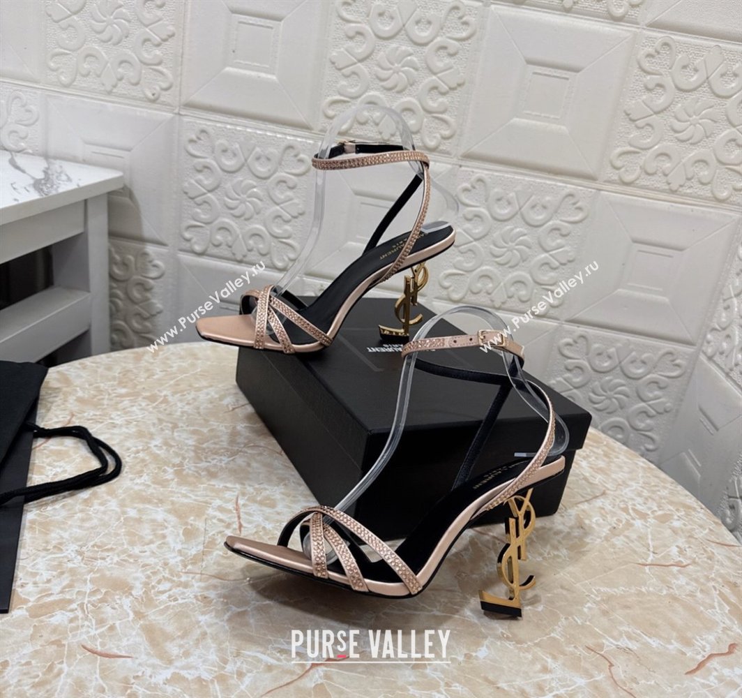 Saint Laurent Opyum YSL Heel Sandals 10.5cm in Satin and Strass Nude 2025 782840 (MD-250424046)