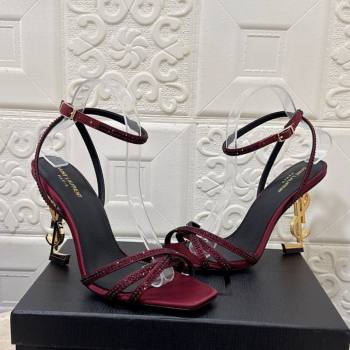 Saint Laurent Opyum YSL Heel Sandals 10.5cm in Satin and Strass Burgundy 2025 782840 (MD-250424047)