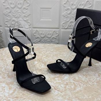 Saint Laurent Harlow Heeled Sandals 10.5cm in Satin with Strass and Stone Black 2025 8079649 (MD-250424049)