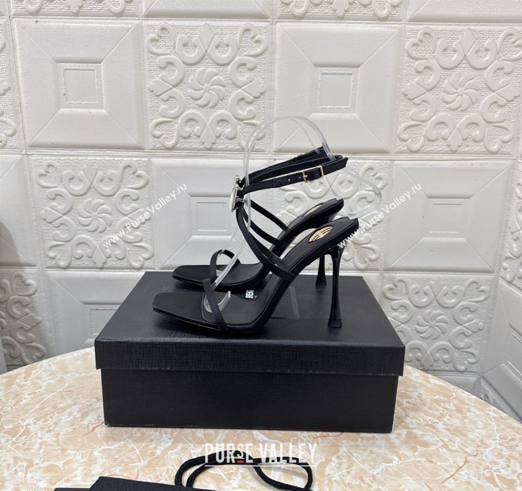 Saint Laurent Harlow Heeled Sandals 10.5cm in Satin with Strass and Stone Black 2025 8079649 (MD-250424049)