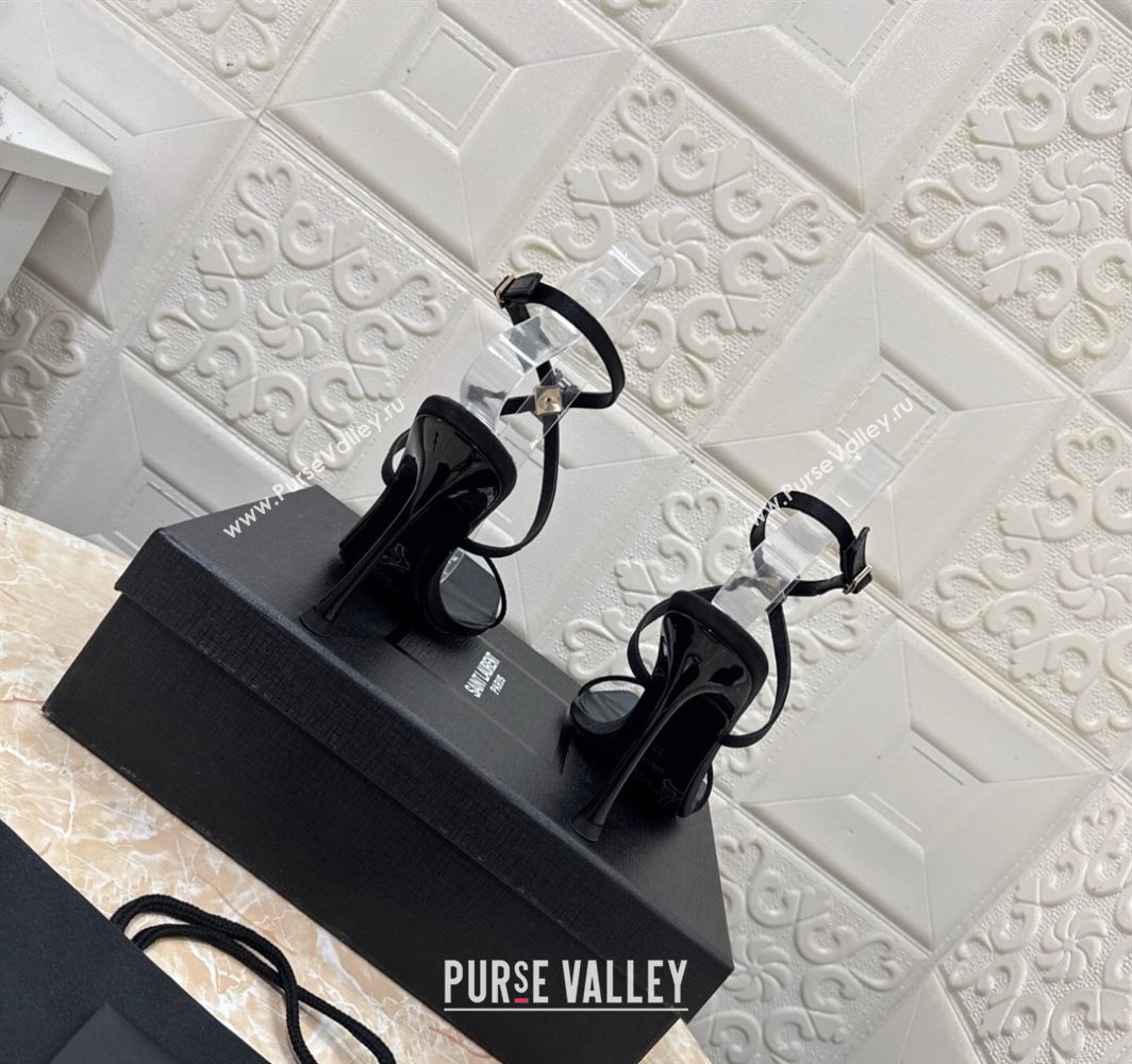 Saint Laurent Harlow Heeled Sandals 10.5cm in Satin with Strass and Stone Black 2025 8079649 (MD-250424049)