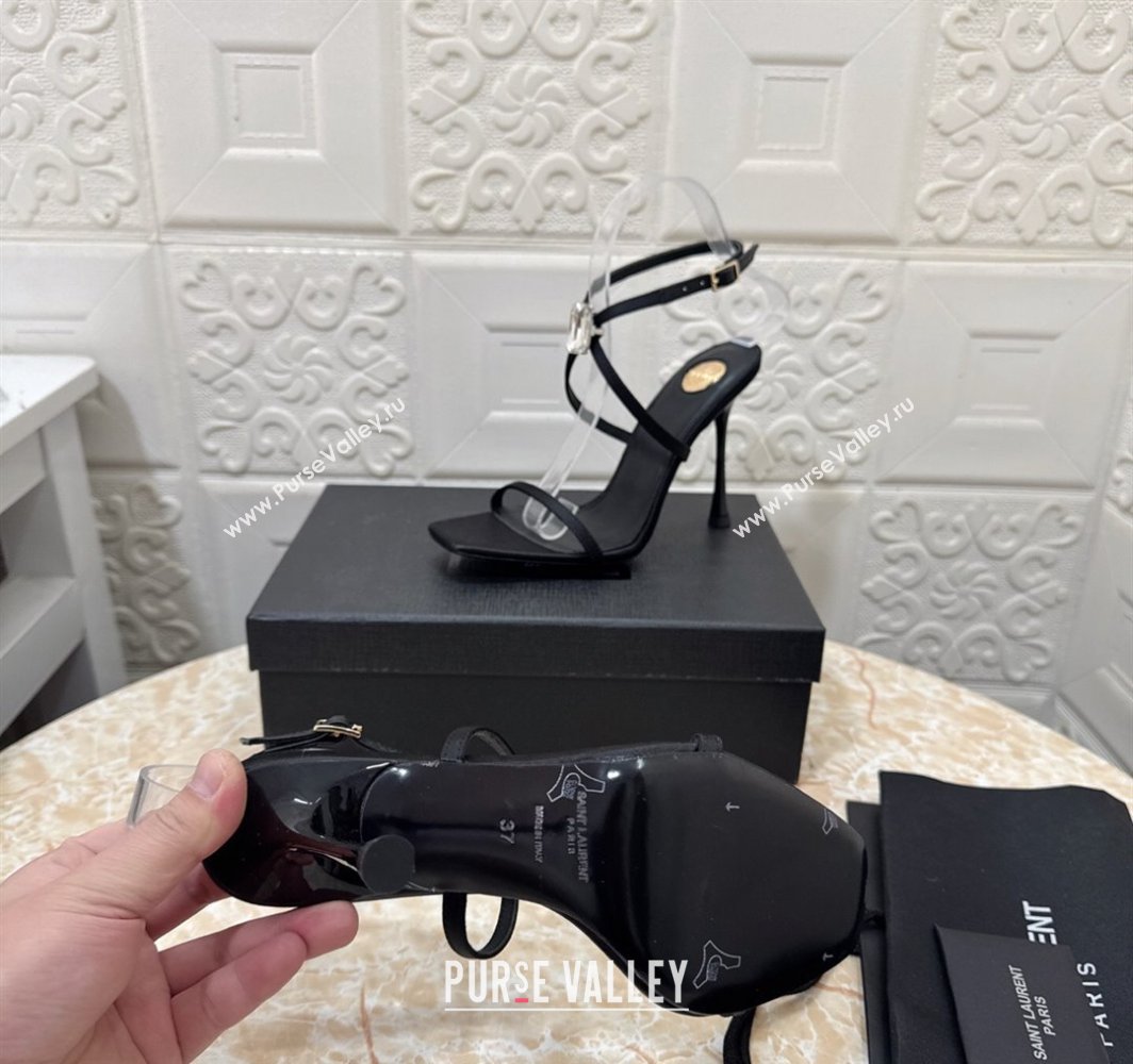 Saint Laurent Harlow Heeled Sandals 10.5cm in Satin with Strass and Stone Black 2025 8079649 (MD-250424049)