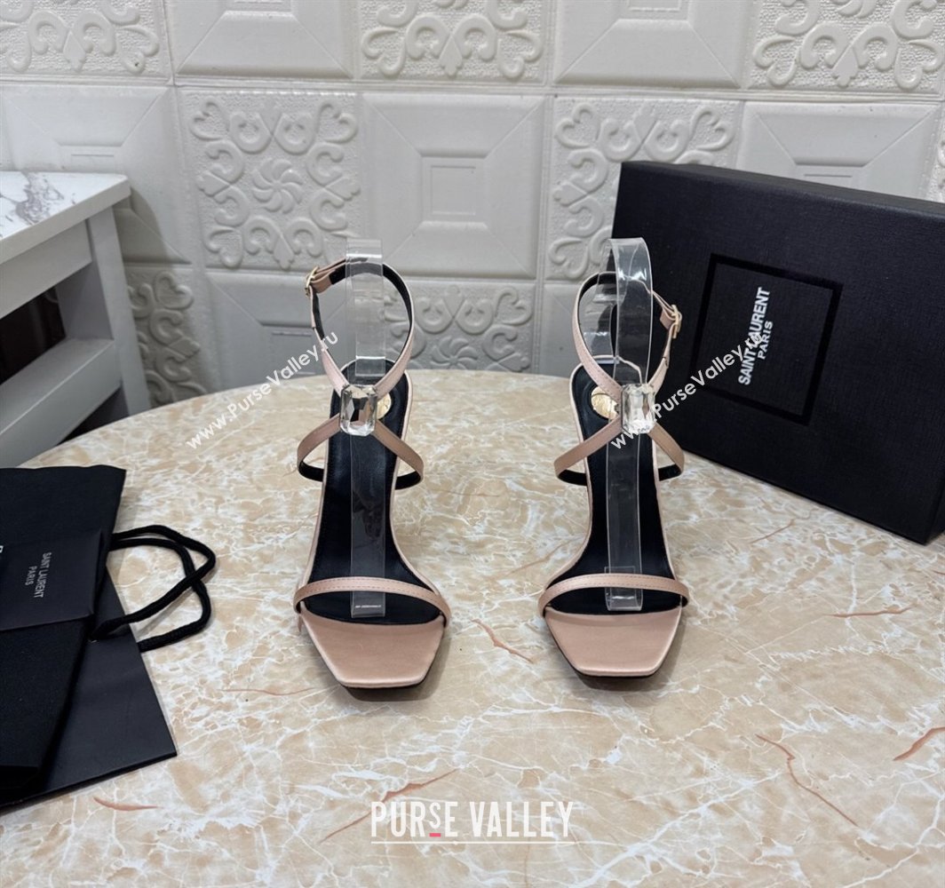 Saint Laurent Harlow Heeled Sandals 10.5cm in Satin with Strass and Stone Nude 2025 8079649 (MD-250424053)