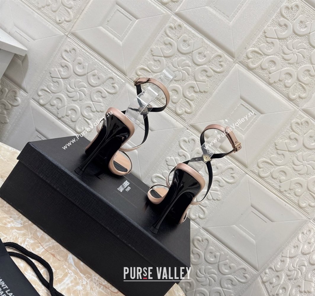 Saint Laurent Harlow Heeled Sandals 10.5cm in Satin with Strass and Stone Nude 2025 8079649 (MD-250424053)