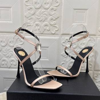 Saint Laurent Harlow Heeled Sandals 10.5cm in Satin with Strass and Stone Nude 2025 8079649 (MD-250424053)