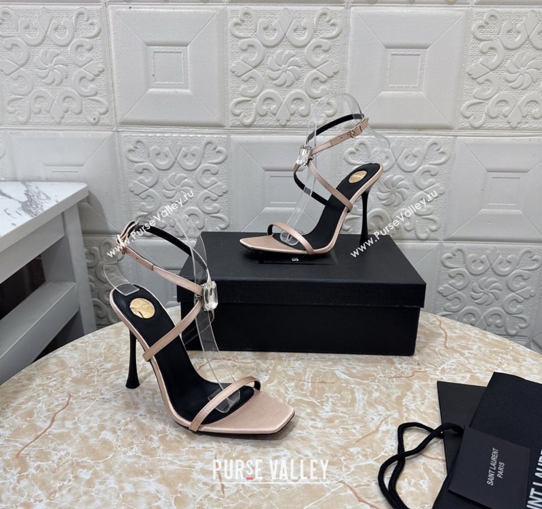Saint Laurent Harlow Heeled Sandals 10.5cm in Satin with Strass and Stone Nude 2025 8079649 (MD-250424053)