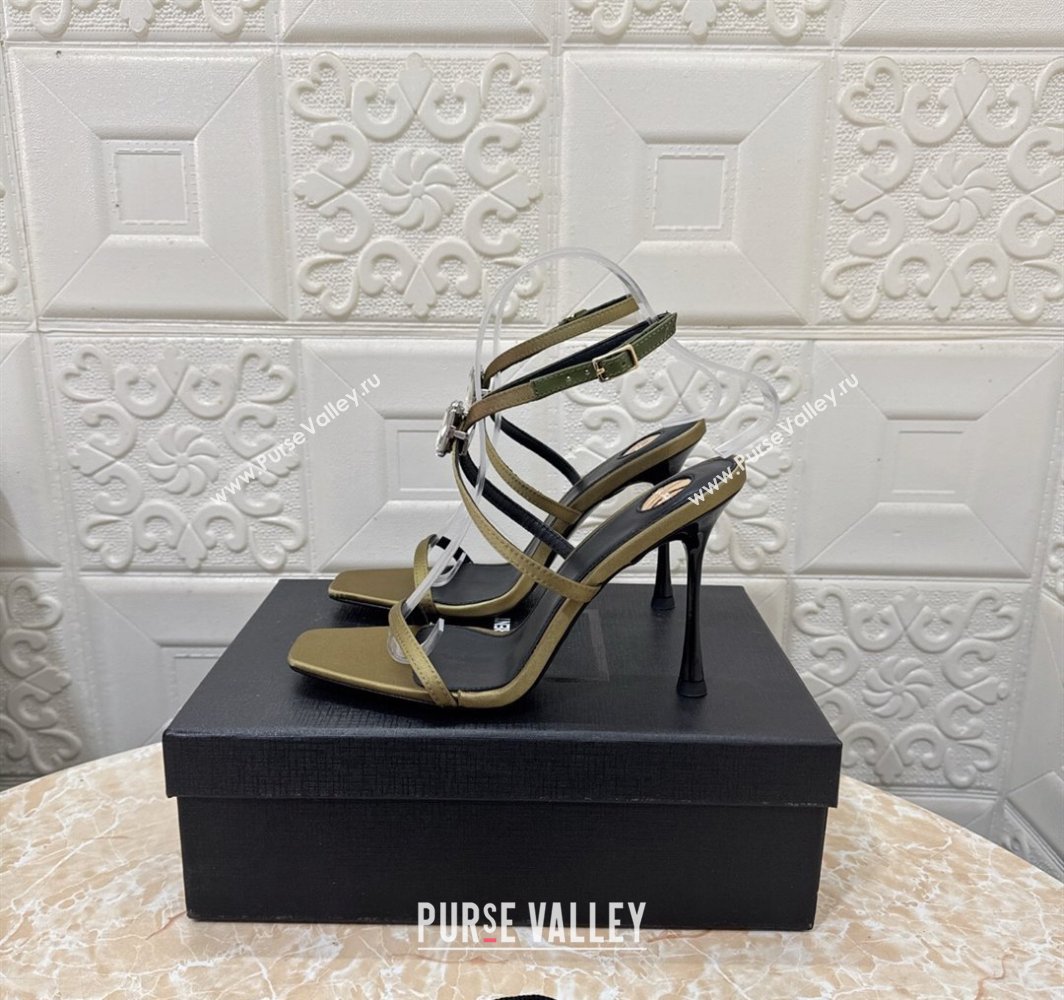 Saint Laurent Harlow Heeled Sandals 10.5cm in Satin with Strass and Stone Green 2025 8079649 (MD-250424054)
