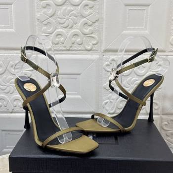 Saint Laurent Harlow Heeled Sandals 10.5cm in Satin with Strass and Stone Green 2025 8079649 (MD-250424054)