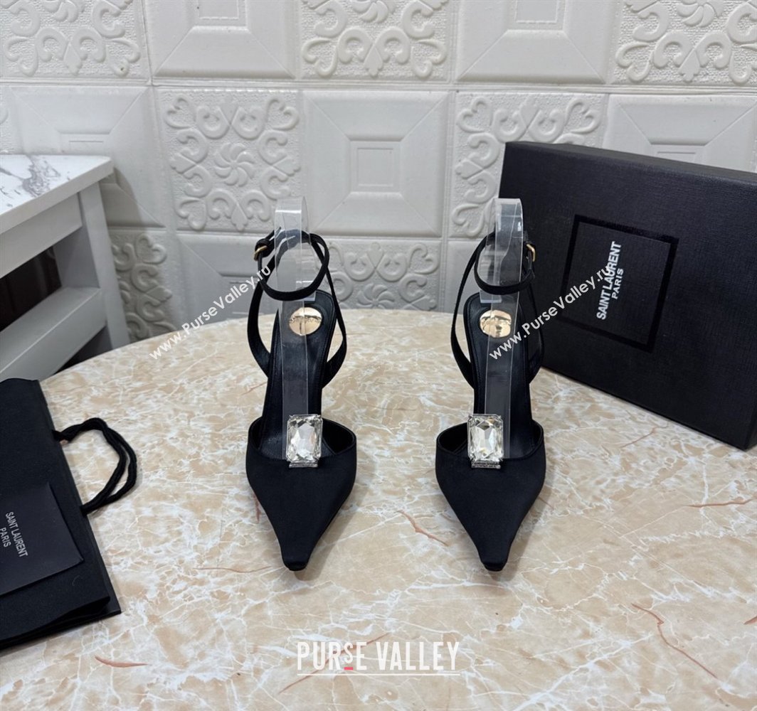 Saint Laurent Harlow Pumps 10.5cm in Satin with Strass and Stone Black 2025 8092189 (MD-250424055)