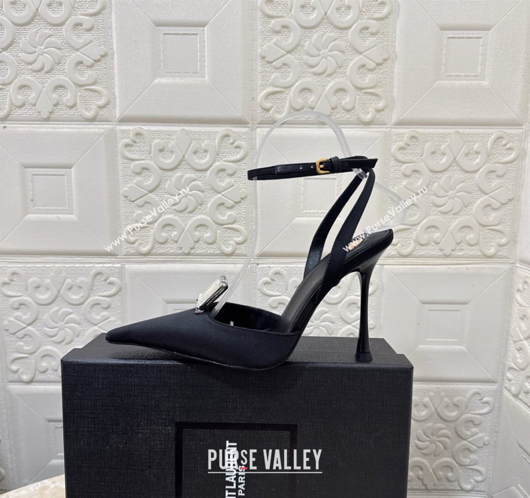 Saint Laurent Harlow Pumps 10.5cm in Satin with Strass and Stone Black 2025 8092189 (MD-250424055)