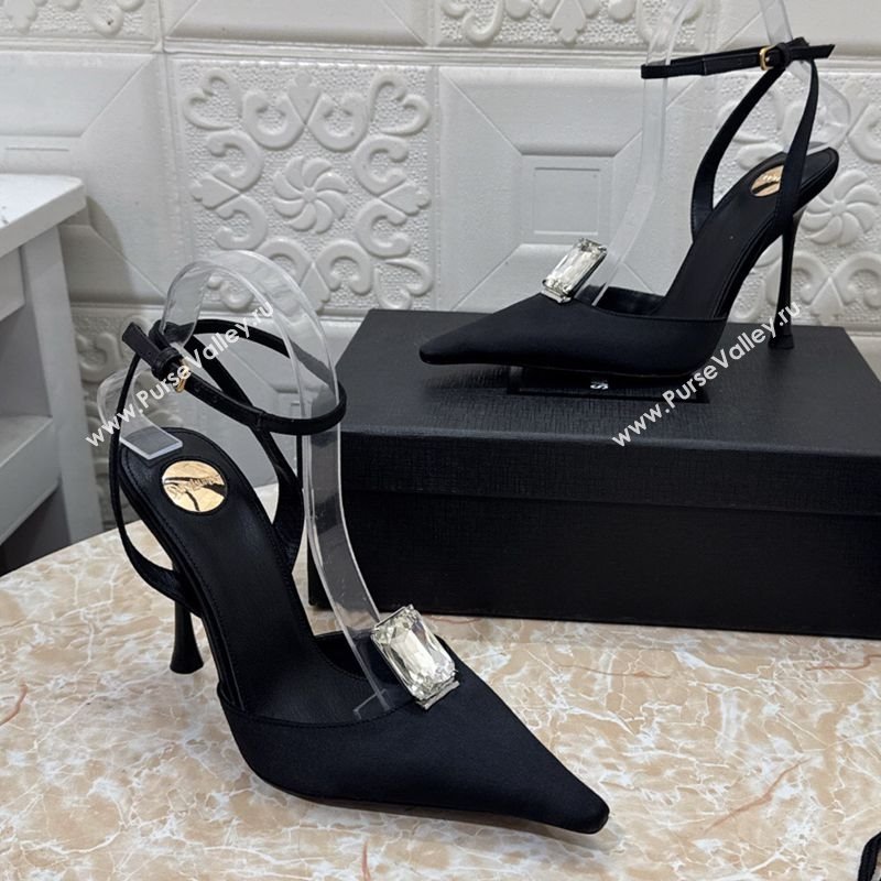 Saint Laurent Harlow Pumps 10.5cm in Satin with Strass and Stone Black 2025 8092189 (MD-250424055)
