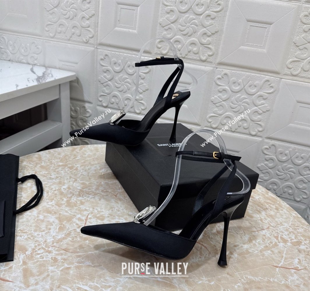 Saint Laurent Harlow Pumps 10.5cm in Satin with Strass and Stone Black 2025 8092189 (MD-250424055)